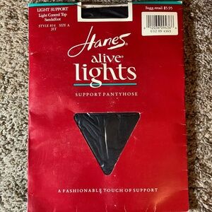 HANES Alive Light Control Top PANTYHOSE 814 Jet BLACK Size A Sandalfoot NEW